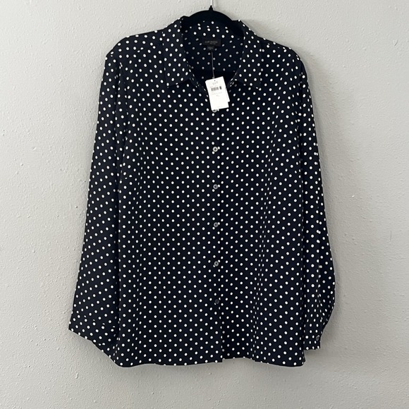 NWT J.Jill Wearever Collection XL Navy Cream Polka Dot Button Blouse Business - Picture 2 of 6